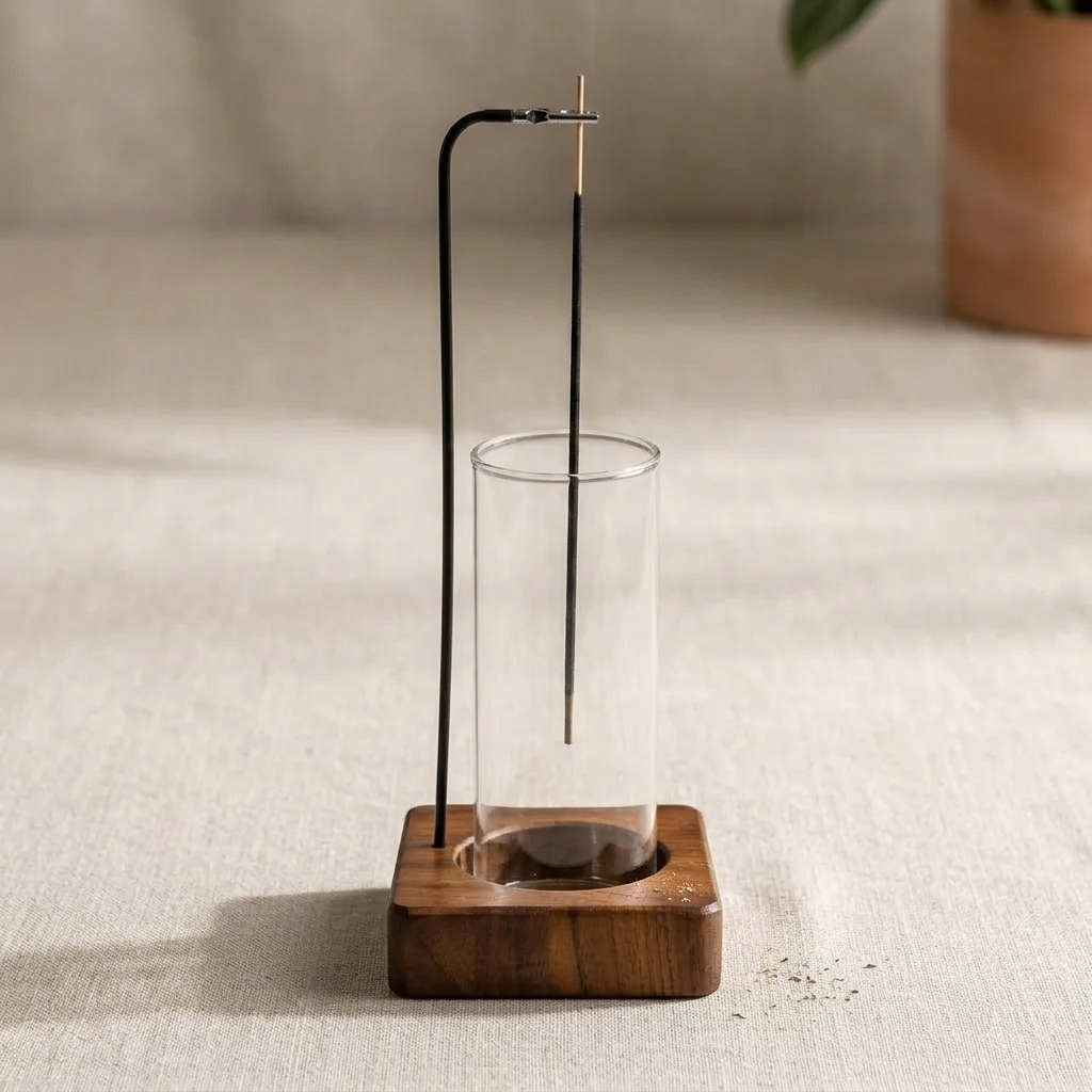 RİTÜEL SERİSİ Dekoratif Ahşap Tütsülük ve Meditasyon Aksesuarı |1 Paket Tütsü Hediyeli 10x27 cm ceviz