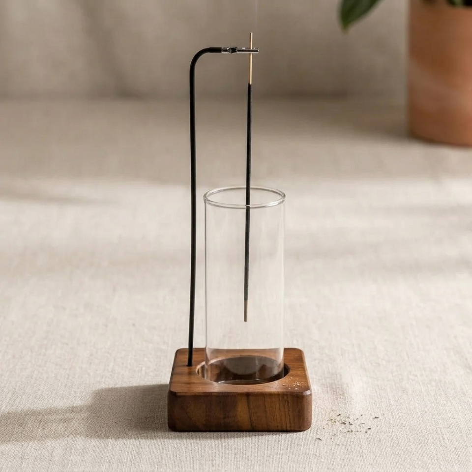 RİTÜEL SERİSİ Dekoratif Ahşap Tütsülük ve Meditasyon Aksesuarı |1 Paket Tütsü Hediyeli 10x27 cm ceviz